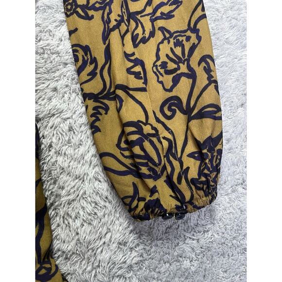 Peruvian Connection Yellowstone Boho Mini Dress Medium Mustard Yellow Blue Print - Picture 8 of 9